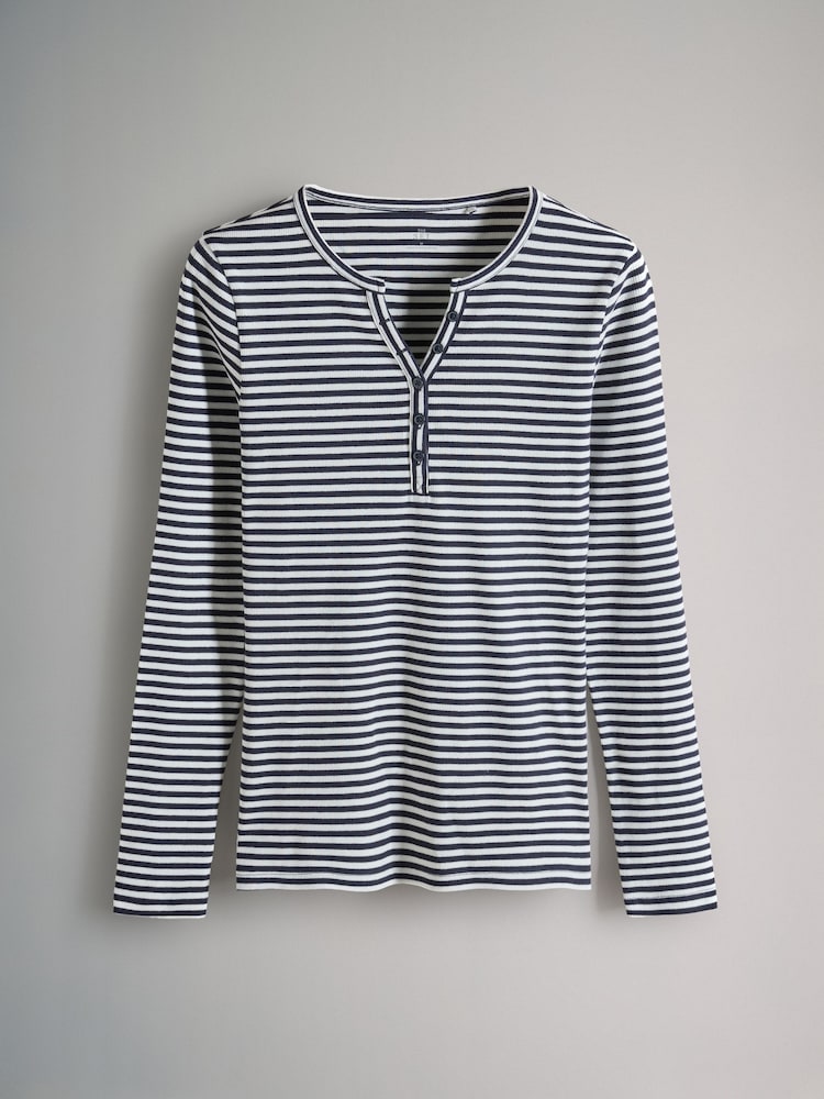 The Set Navy/Blue/Stripe/White 4 Pack Ribbed Henley Long Sleeve T-Shirts - Image 2 of 7