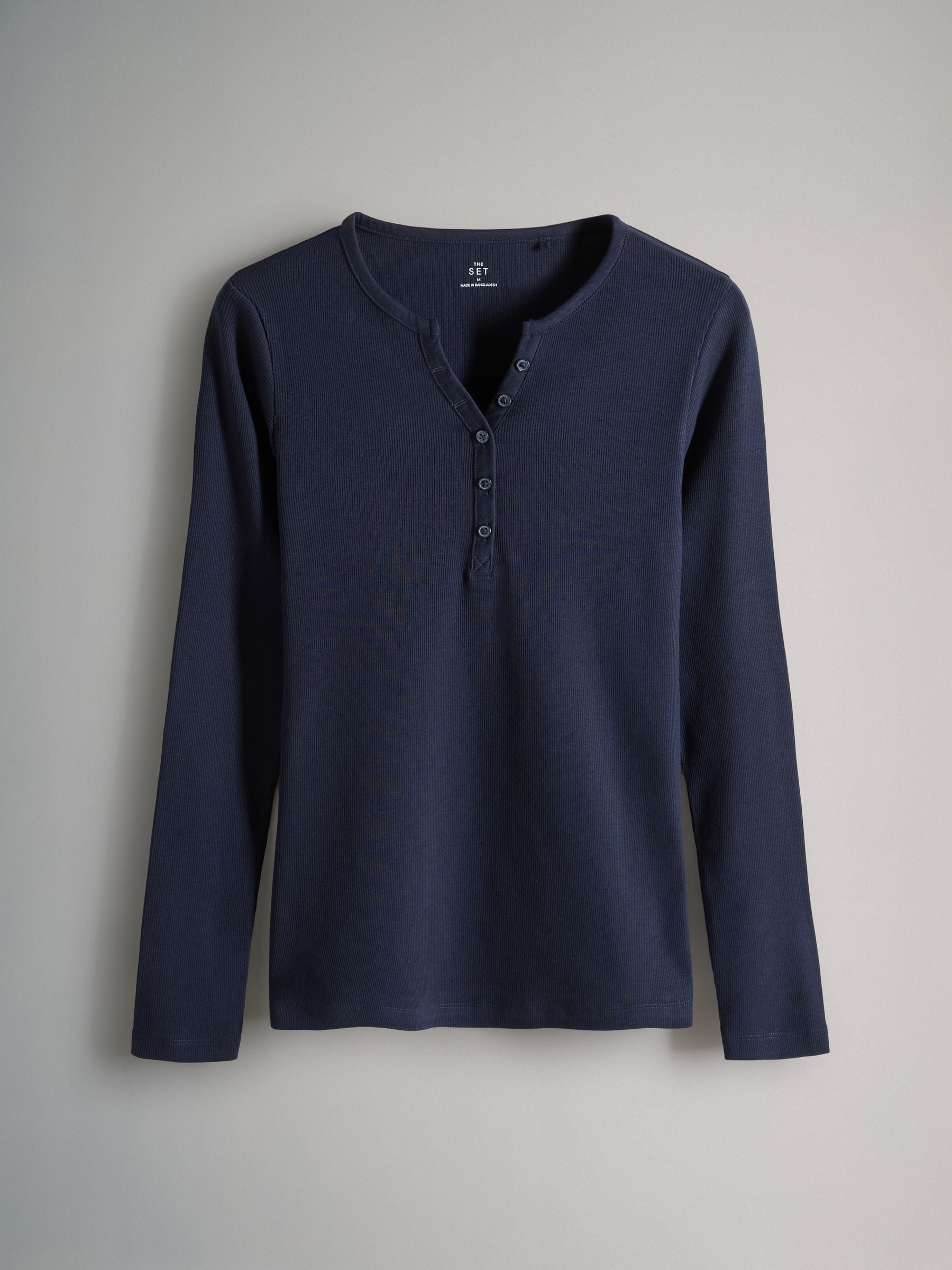 Buy The Set 4 Pack Ribbed Henley Long Sleeve T-Shirts Navy/Blue