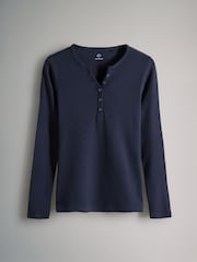 The Set Navy/Blue/Stripe/White 4 Pack Ribbed Henley Long Sleeve T-Shirts - Image 3 of 7