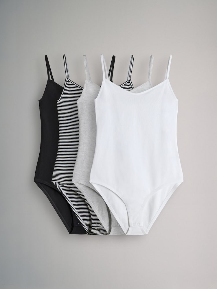 The Set Black/Stripe/Grey Marl/White 4 Pack Strappy Bodysuits - Image 2 of 13