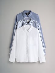 The Set White/Blue/Blue Stripe 3 Pack Cotton Poplin Shirt - Image 1 of 6