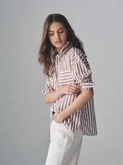 The Set White/Brown Stripe 2 Pack Cotton Poplin Button Through Shirts - Image 1 of 10