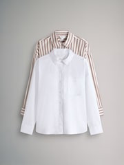 The Set White/Brown Stripe 2 Pack Cotton Poplin Button Through Shirts - Image 2 of 10