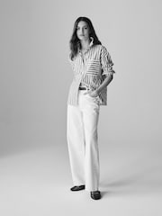 The Set White/Brown Stripe 2 Pack Cotton Poplin Button Through Shirts - Image 3 of 10