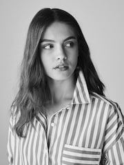 The Set White/Brown Stripe 2 Pack Cotton Poplin Button Through Shirts - Image 4 of 10