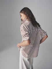 The Set White/Brown Stripe 2 Pack Cotton Poplin Button Through Shirts - Image 6 of 10