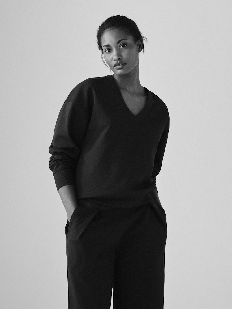 The Set Navy/Grey Marl 2 Pack Heavyweight Premium V-Neck Sweatshirt - Image 2 of 11 The Set Navy/Grey Marl 2 Pack Heavyweight Premium V-Neck Sweatshirt - Image 2 of 11