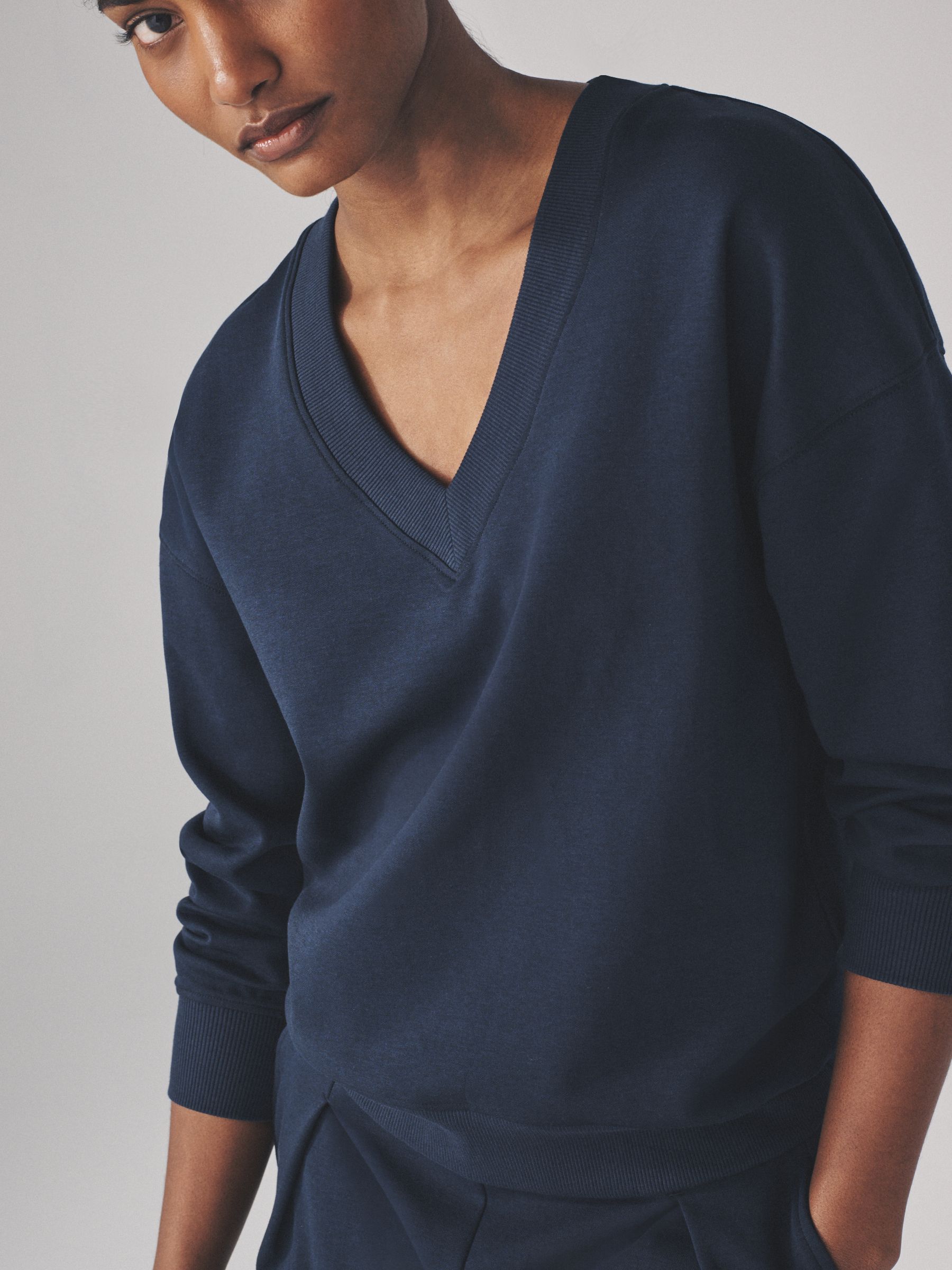 Buy The Set 2 Pack Heavyweight Premium V-Neck Sweatshirt Navy/Grey