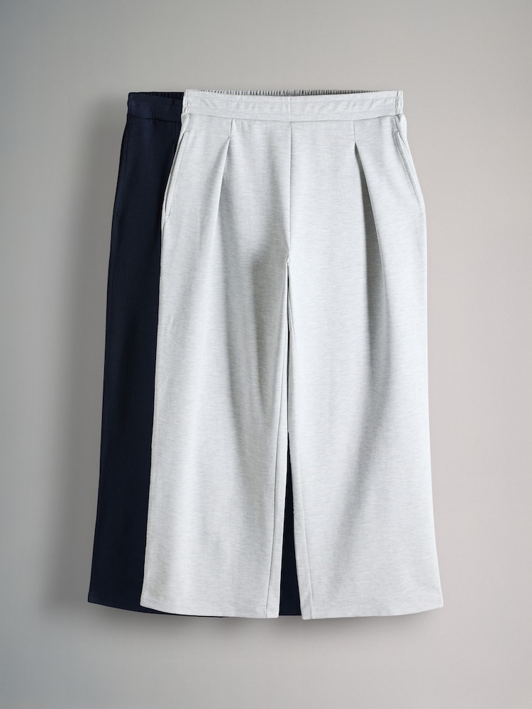 Navy/Grey Marl Interlock Pleated Wide Leg Joggers 2 Pack - Image 1 of 5