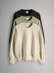 The Set Black/Stone/Khaki 3 Pack Raglan Crew Neck Sweatshirt - Image 1 of 6