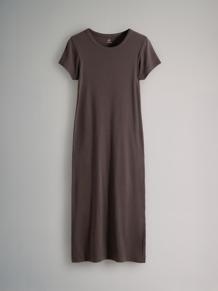 The Set Black/Chocolate/Charcoal 3 Pack Short Sleeve Ribbed Midi Dresses - Image 2 of 6