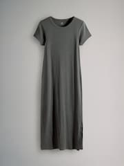 The Set Black/Chocolate/Charcoal 3 Pack Short Sleeve Ribbed Midi Dresses - Image 3 of 6