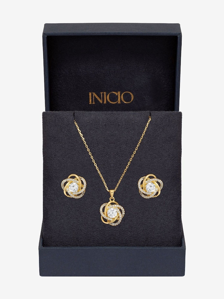 Inicio Gold Tone Cubic Zirconia Knot Set Gift Boxed - Image 2 of 4