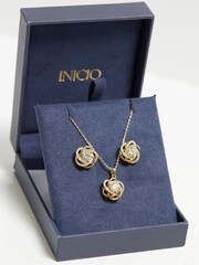 Inicio Gold Tone Cubic Zirconia Knot Set Gift Boxed - Image 4 of 4