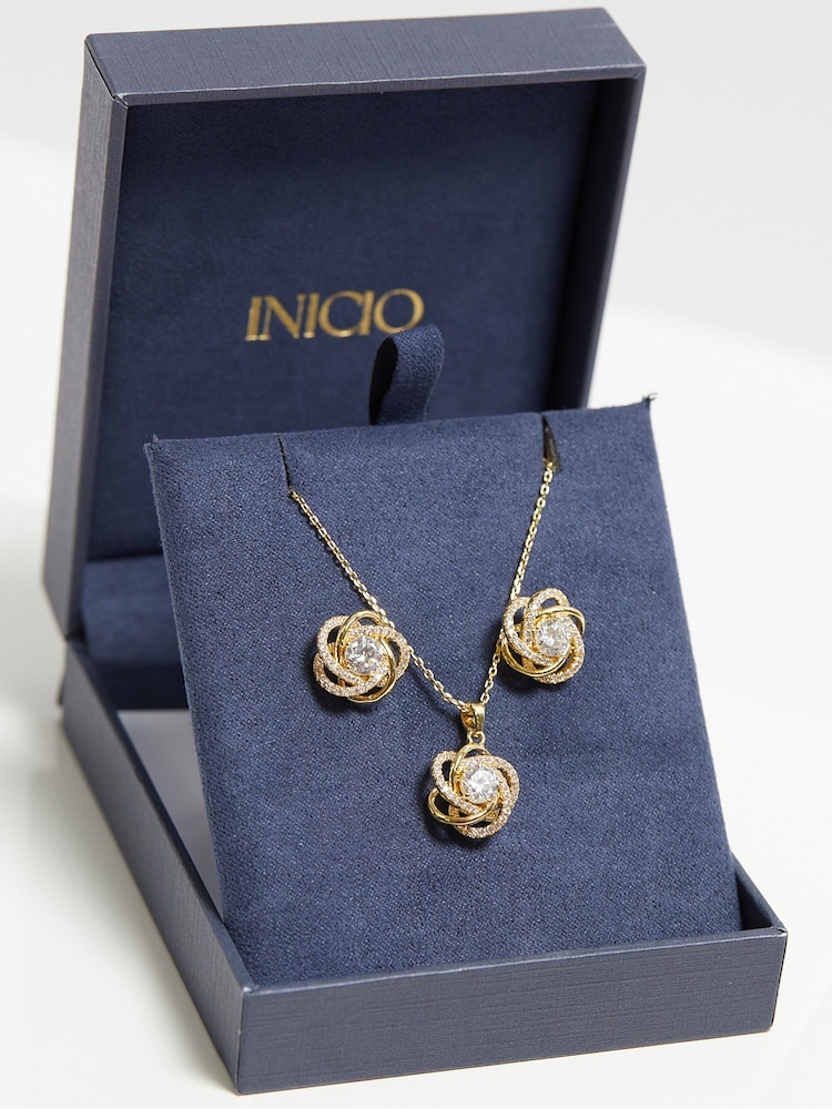 Inicio Gold Tone Cubic Zirconia Knot Set Gift Boxed - Image 4 of 4
