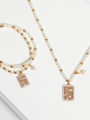 Inicio Gold Tone Pearl And Celestial Charm Double Bracelet - Gift Pouch - Image 2 of 4