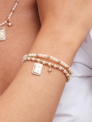 Inicio Gold Tone Pearl And Celestial Charm Double Bracelet - Gift Pouch - Image 3 of 4
