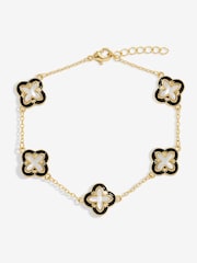 Inicio Gold Tone Jet Enamel And Mother Of Pearl Clover Bracelet - Gift Pouch - Image 1 of 3