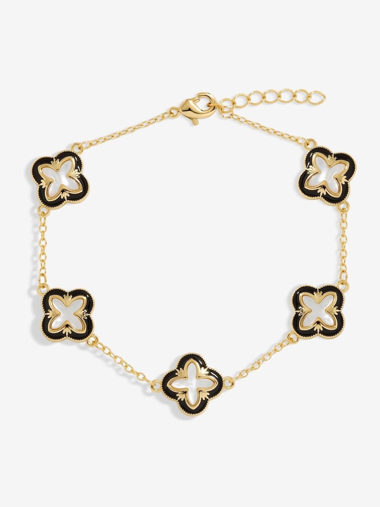 Inicio Gold Tone Jet Enamel And Mother Of Pearl Clover Bracelet - Gift Pouch - Image 1 of 3