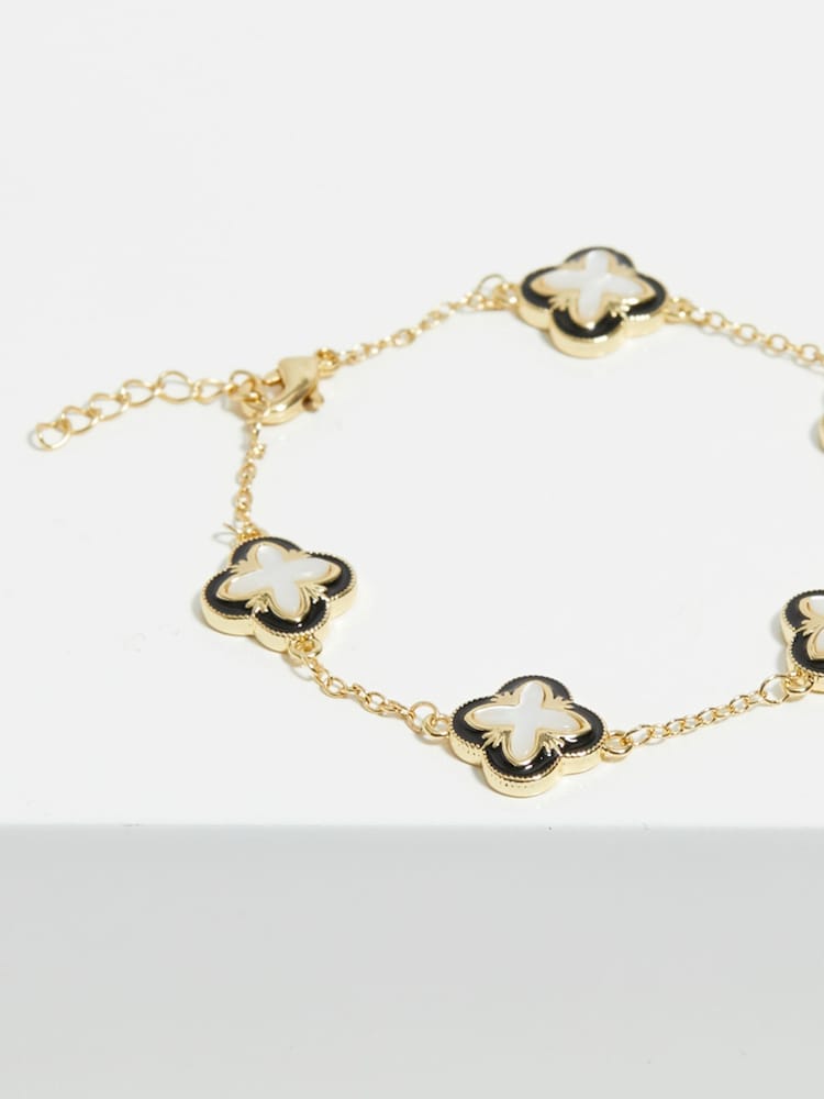 Inicio Gold Tone Jet Enamel And Mother Of Pearl Clover Bracelet - Gift Pouch - Image 3 of 3