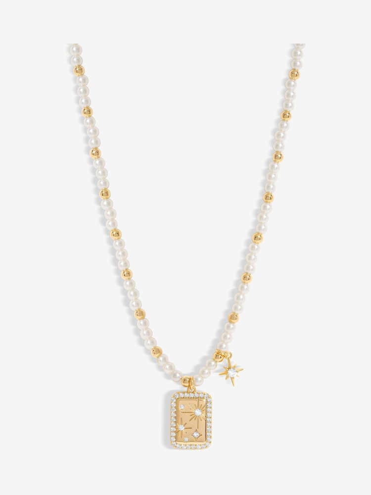 Inicio Gold Plated Pearl And Celestial Charm Necklace - Geschenkbeutel - Bild 1 von 4