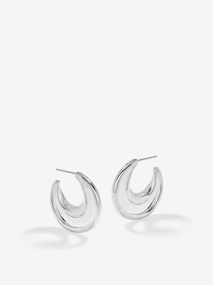 Inicio Silver Tone Statement Molten Polished Hoops - Gift Pouch - Image 1 of 2 Inicio Silver Tone Statement Molten Polished Hoops - Gift Pouch - Image 1 of 2