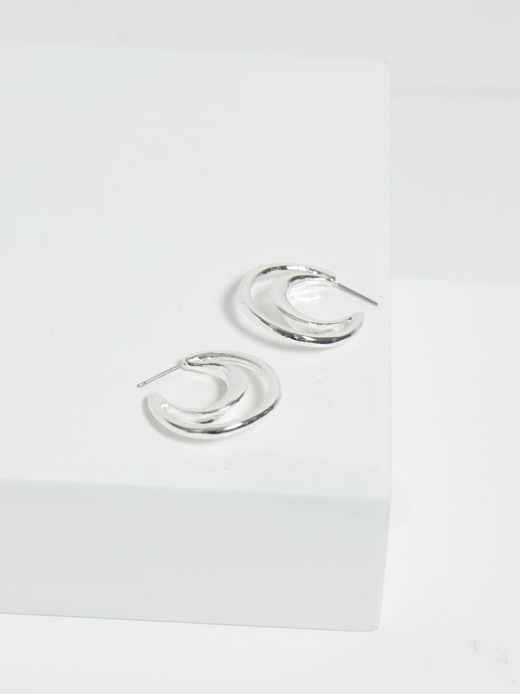 Inicio Silver Tone Statement Molten Polished Hoops - Gift Pouch - Image 2 of 2 Inicio Silver Tone Statement Molten Polished Hoops - Gift Pouch - Image 2 of 2