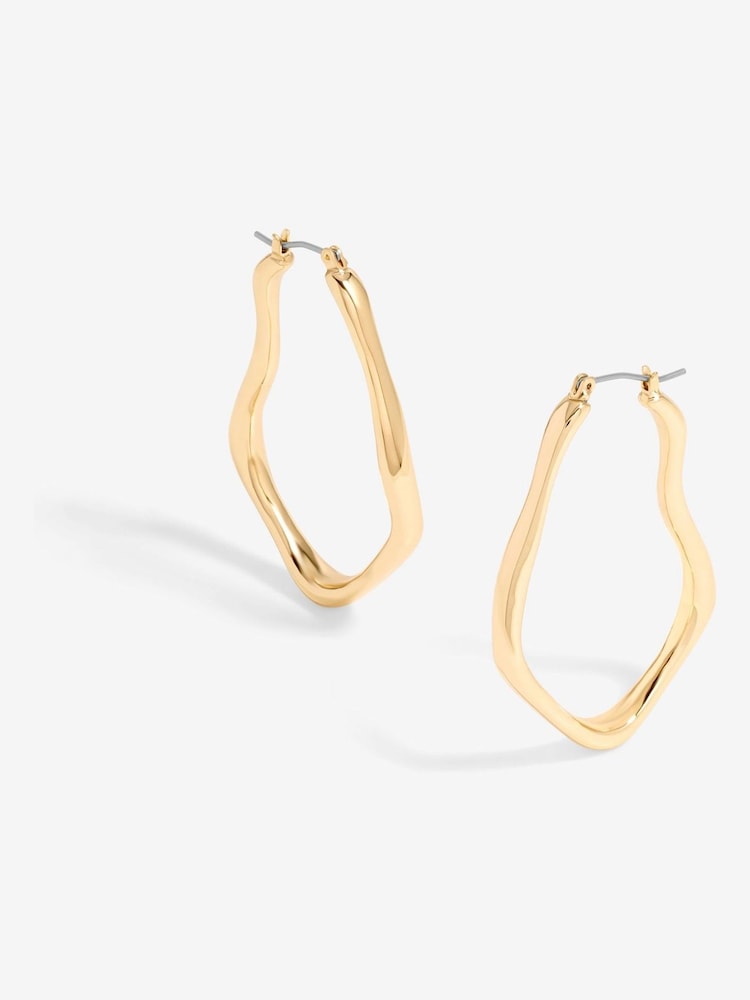 Inicio Gold Tone Molten Large Hoop Earrings - Gift Pouch - Image 1 of 3