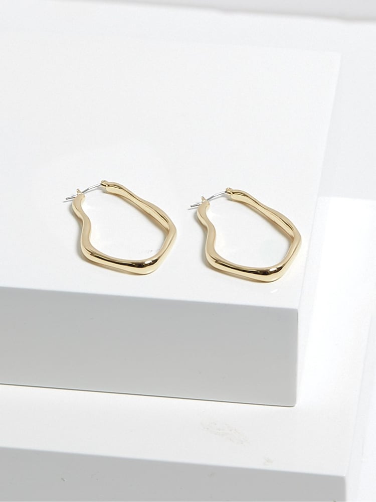 Inicio Gold Tone Molten Large Hoop Earrings - Gift Pouch - Image 2 of 3