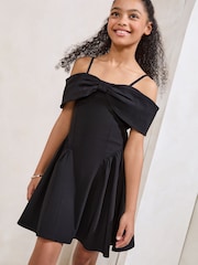 Lipsy Black Teen Bow Bardot Dress (5-16yrs) - Image 1 of 4