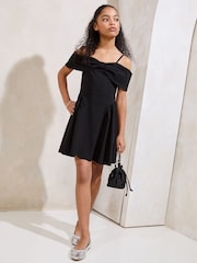 Lipsy Black Teen Bow Bardot Dress (5-16yrs) - Image 2 of 4