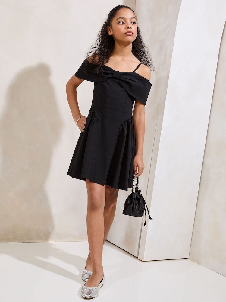 Lipsy Black Teen Bow Bardot Dress (5-16yrs) - Image 2 of 4
