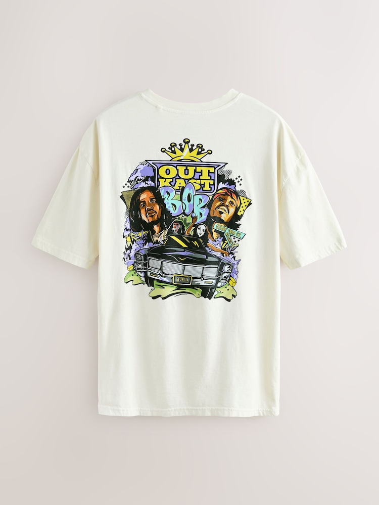 White Ecru Outkast - Bequeme Passform - T-Shirt mit Bandgrafik-Print - Bild 2 von 4