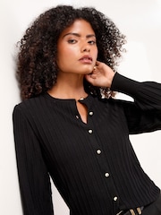 Lipsy Black Knitted Ribbed Crew Neck Buttoned Cardigan - Image 3 of 4