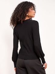 Lipsy Black Knitted Ribbed Crew Neck Buttoned Cardigan - Image 4 of 4