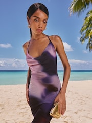 Lipsy Purple Printed Cami Cowl Slip Maxi Dress - Image 2 of 5