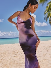 Lipsy Purple Printed Cami Cowl Slip Maxi Dress - Image 4 of 5