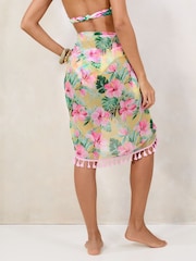 Yellow Floral Pom Trim Multi Way Sarong - Image 4 of 4