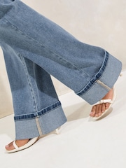 Lipsy Mid Wash Blue Turn Up Hem Wide Leg Jeans - Image 4 of 5