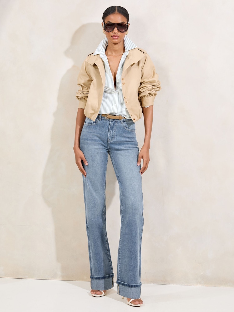 Lipsy Mid Wash Blue Turn Up Hem Wide Leg Jeans - Image 5 of 5