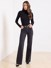 Lipsy Black Snake Print Mid Rise Wide Leg Jeans - Image 1 of 4