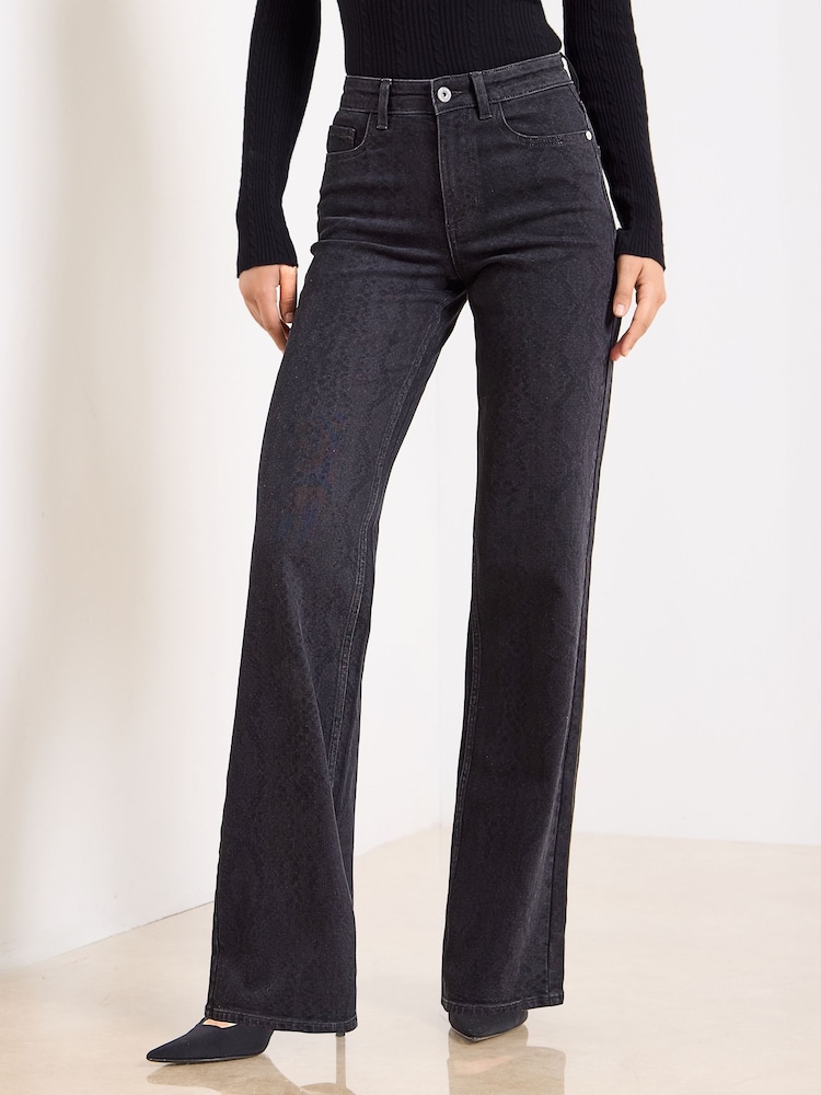 Lipsy Black Snake Print Mid Rise Wide Leg Jeans - Image 2 of 4 Lipsy Black Snake Print Mid Rise Wide Leg Jeans - Image 2 of 4