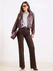 Lipsy Chocolate Brown Mid Rise Wide Leg Jeans - Image 1 of 5