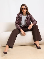 Lipsy Chocolate Brown Mid Rise Wide Leg Jeans - Image 4 of 5