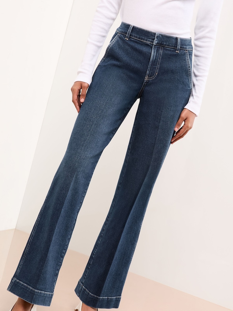Lipsy Mid Wash Blue Tailored Wide Leg Jeans - Image 1 of 4