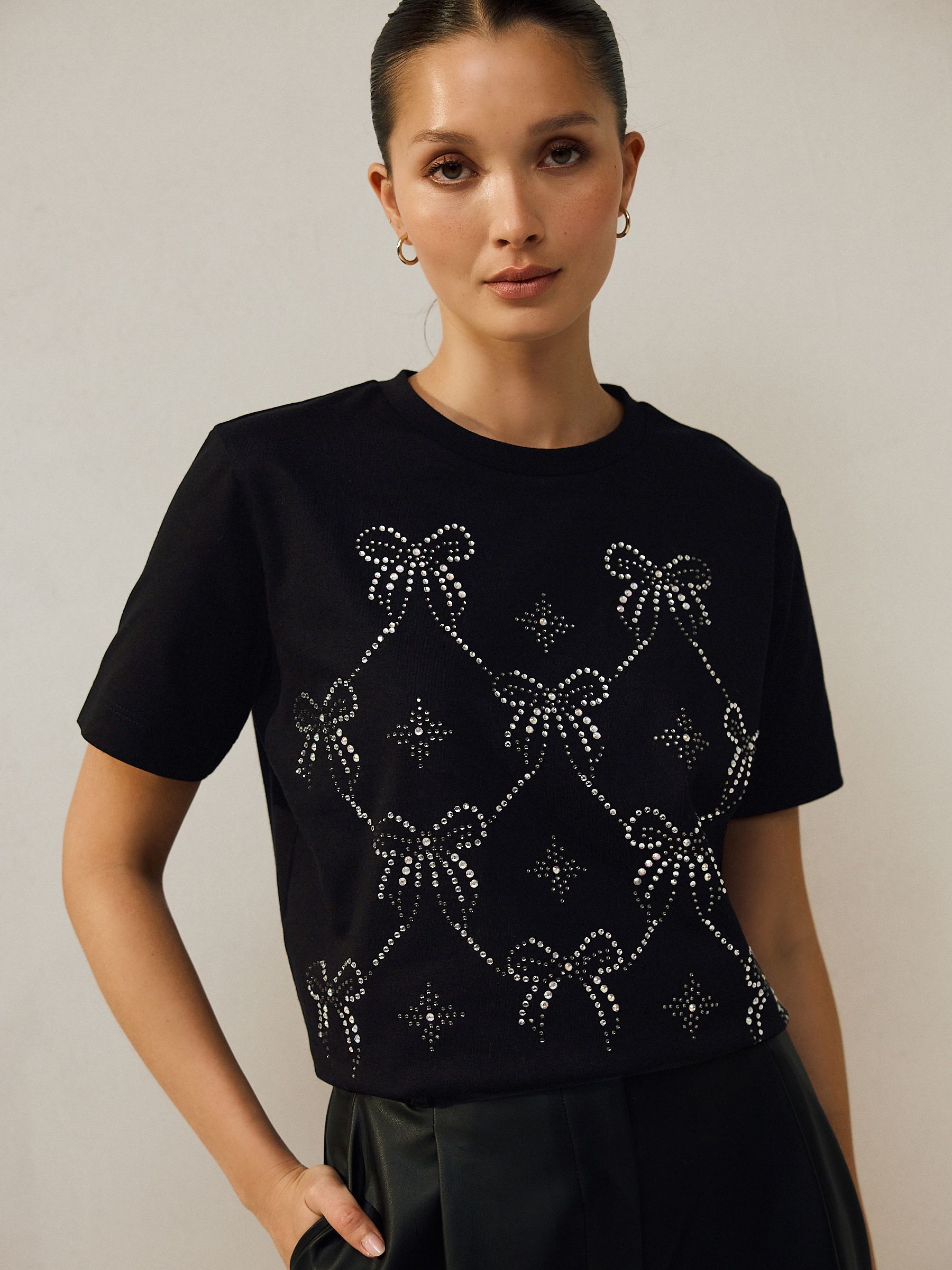 Buy Black Embelished Bow Crew Neck T-Shirt from Next Australia