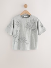 Grey Floral Print Embellished T-Shirt - Image 1 of 3