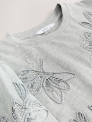 Grey Floral Print Embellished T-Shirt - Image 3 of 3