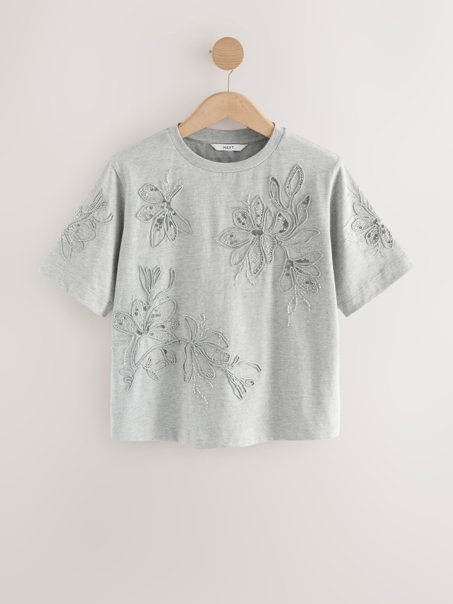 Buy Grey Floral Print Embellished T-Shirt from Next USA