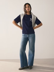 Navy Short Sleeve Embellished Bow T-Shirt - Image 3 of 9